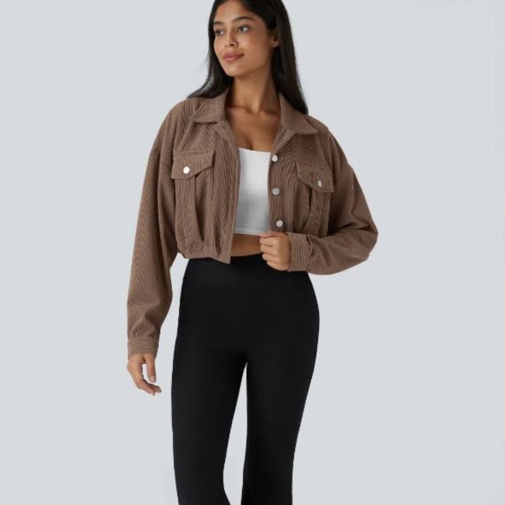 Pocket Cropped Corduroy Casual Jacket